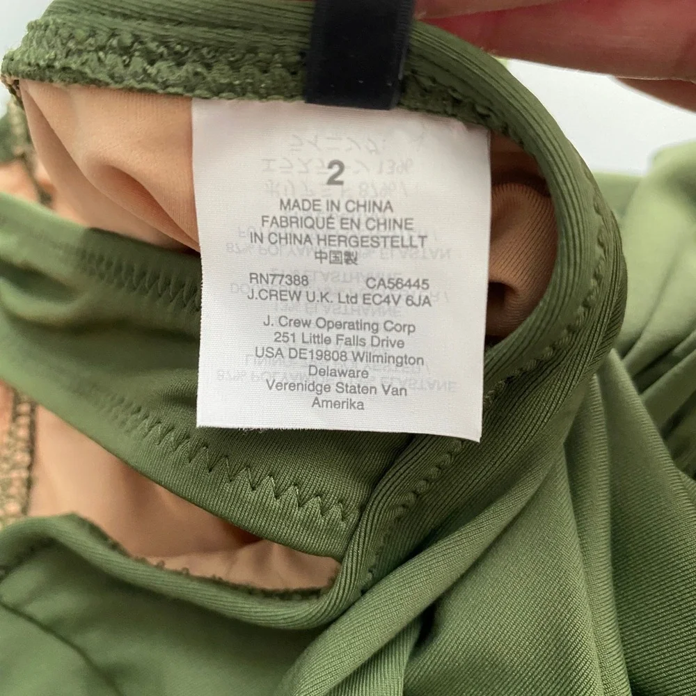 J. Crew Size 2 Olive Green One Piece Swimsuit Ruched V-Neck Swimwear